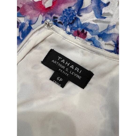 Gorgeous Tahari Floral Lace Overlay White & Purple Sheath Trapeze Dress – 6P - Picture 7 of 9